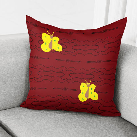 Image of Yellow Butterflies On Maroon Patterned Pillow Cover