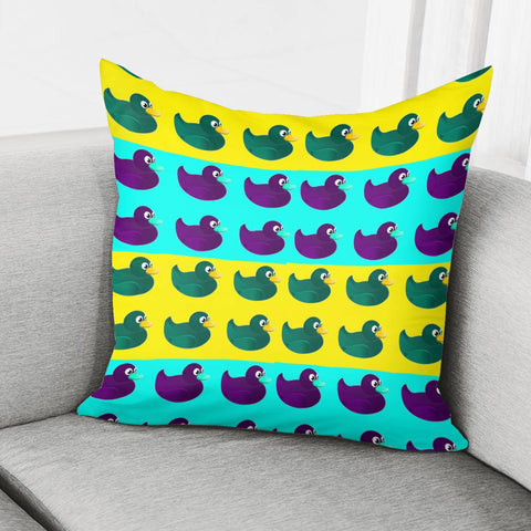 Image of Ducks On Yellow And Blue Pattern Pillow Cover