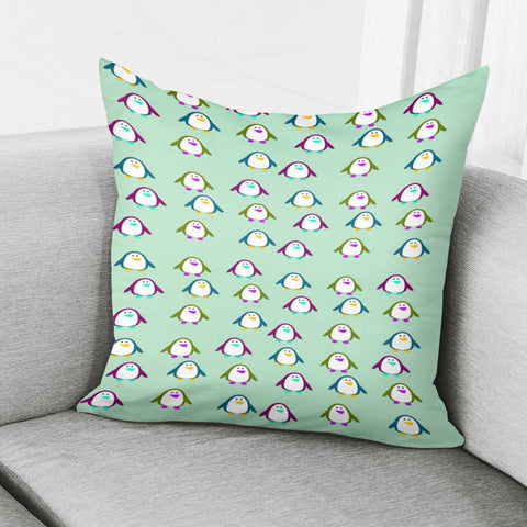 Image of Penguins On Pastel Green Pillow Cover