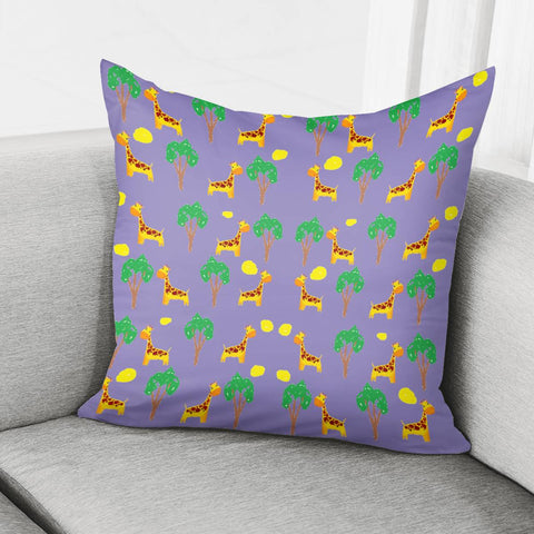 Image of Giraffe And Trees On Purple Pillow Cover