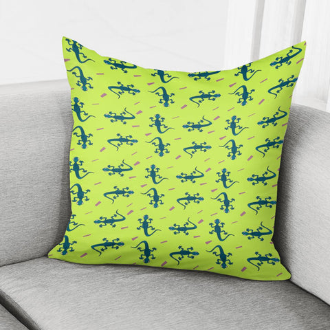 Image of Little Lizards On Green Pillow Cover