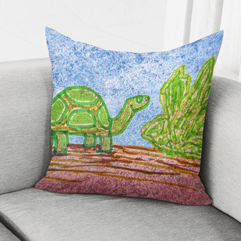 Image of Turtle And Letttuce Colored Illustration Pillow Cover