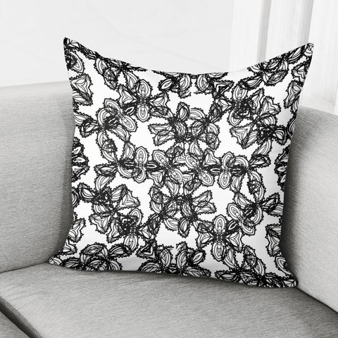 Image of Stylized Botanical Motif Black And White Print Pillow Cover