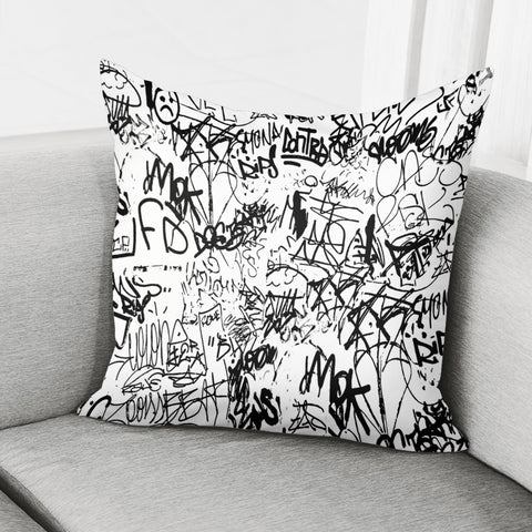 Image of Black And White Graffiti Abstract Collage Print Pattern Pillow Cover