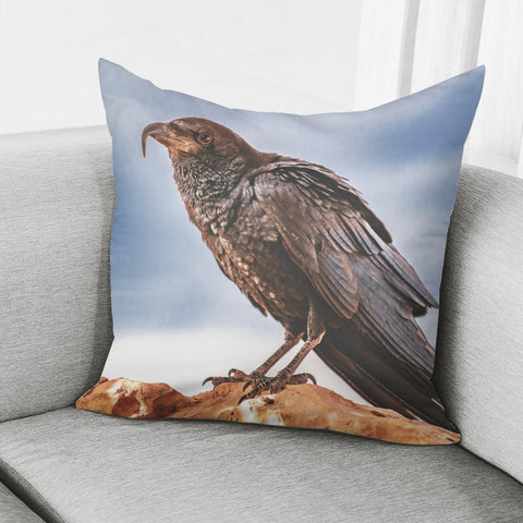 Image of Black Crow Standing At Rock Pillow Cover