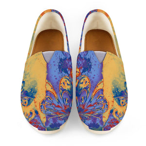 Art Deco Grunge Flowers Wallpaper Orange Blue Women Casual Shoes