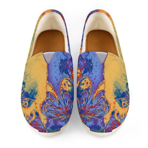 Image of Art Deco Grunge Flowers Wallpaper Orange Blue Women Casual Shoes