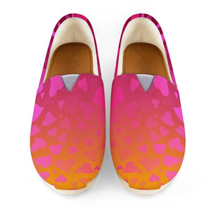 Hearts On Pink Orange Background Women Casual Shoes
