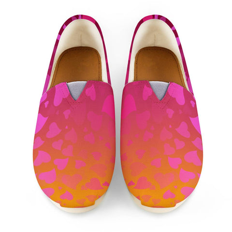Image of Hearts On Pink Orange Background Women Casual Shoes