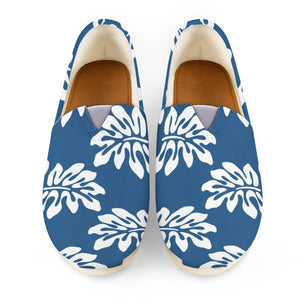 Blue White Tropical Leaf Pattern Women Casual Shoes