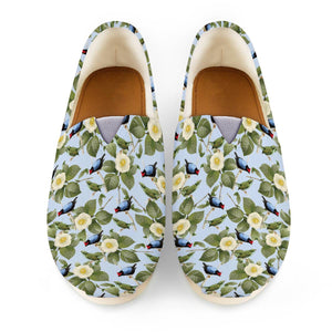 White Camellia And Birds Women Casual Shoes