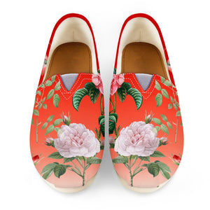 Vintage Roses On Red Gradient Women Casual Shoes