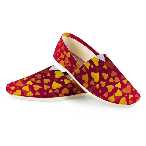 Image of Yellow Hearts On Red Women Casual Shoes