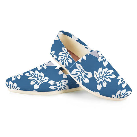 Image of Blue White Tropical Leaf Pattern Women Casual Shoes