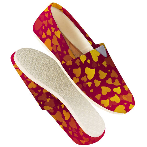 Image of Yellow Hearts On Red Women Casual Shoes