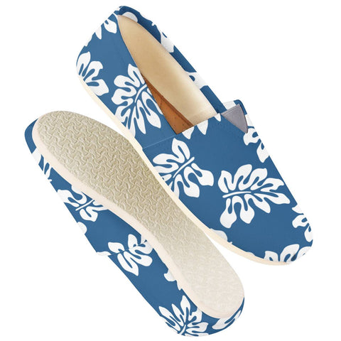 Image of Blue White Tropical Leaf Pattern Women Casual Shoes