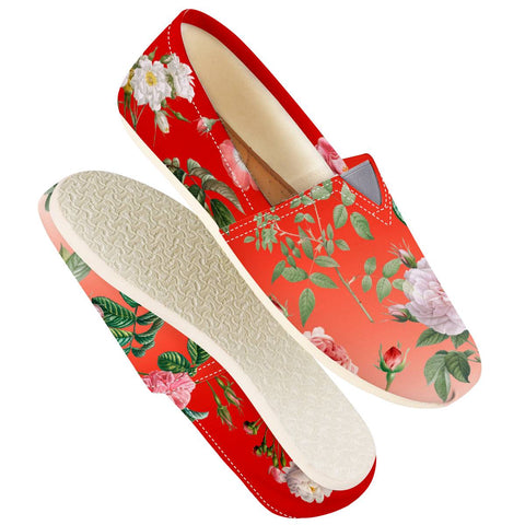 Image of Vintage Roses On Red Gradient Women Casual Shoes