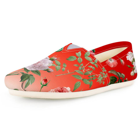Image of Vintage Roses On Red Gradient Women Casual Shoes