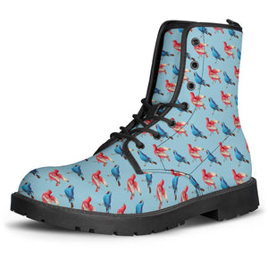 Red And Blue Birds Leather Boots