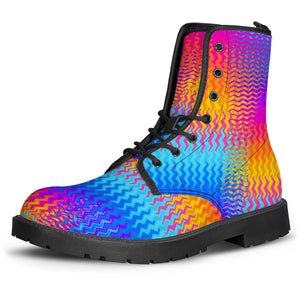 Psychedelic Rainbow Heat Waves Leather Boots