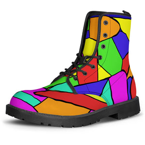Abstract Neon Mosaic Leather Boots
