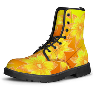Yellow Flowers Leather Boots