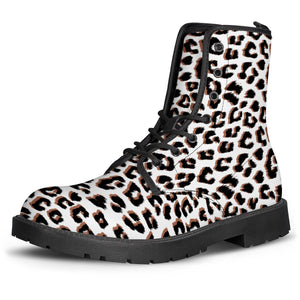 3D Leopard Print Black Brown Leather Boots