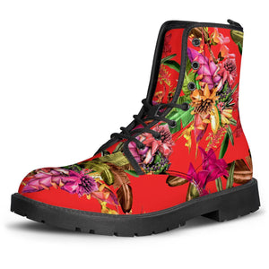 Red Floral Tropical Paradise Leather Boots