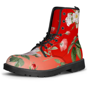Vintage Roses On Red Gradient Leather Boots