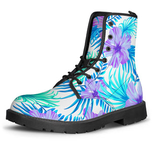 Fancy Tropical Floral Pattern Leather Boots