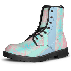 Blue Pink Floral Leather Boots