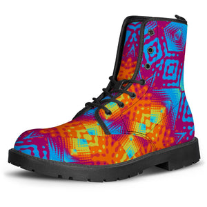 Neon Rays Pattern Leather Boots