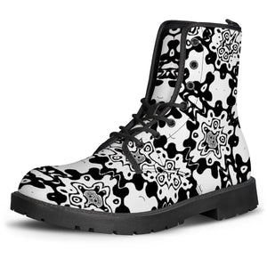 Black And White Lace Print Leather Boots