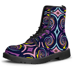 Blue Colorful Swirls Pattern Leather Boots