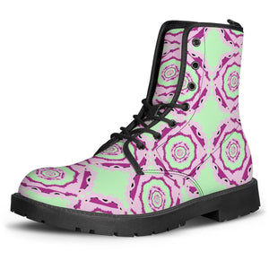 Green And Pink Circles Pattern Leather Boots