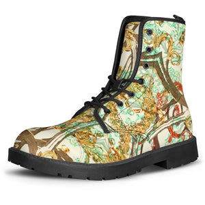 Multicolored Modern Collage Print Leather Boots