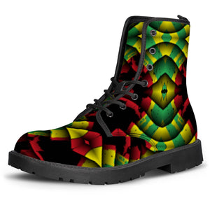 Textured Red, Yellow And Green Leather Boots
