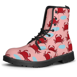 Red Crabs And Water Pond Leather Boots