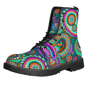 Dark Multicolored Indian Paisley Leather Boots