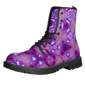 Psychedelic Pink Art Skull Leather Boots