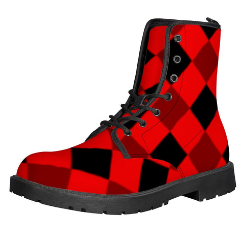 Image of Red And Black Checkered Leather Boots