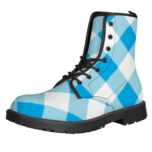 Blue And White Checkered Leather Boots