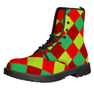 Colorful Checkered Leather Boots