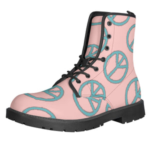 Blue Peace Sign On Pink Leather Boots