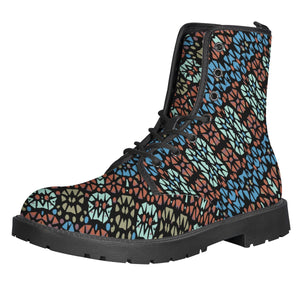 Multicolored Mosaic Print Pattern Leather Boots