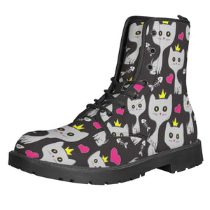 Cat Queens Pattern Leather Boots