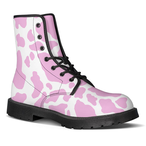 Image of White Pink Cow Print Leather Boots