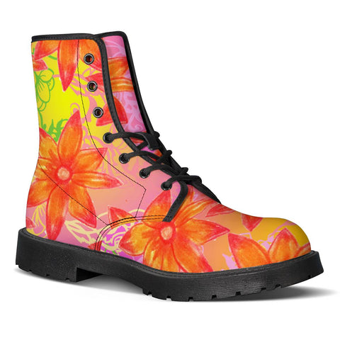 Image of Red Orange Flowers Leather Boots