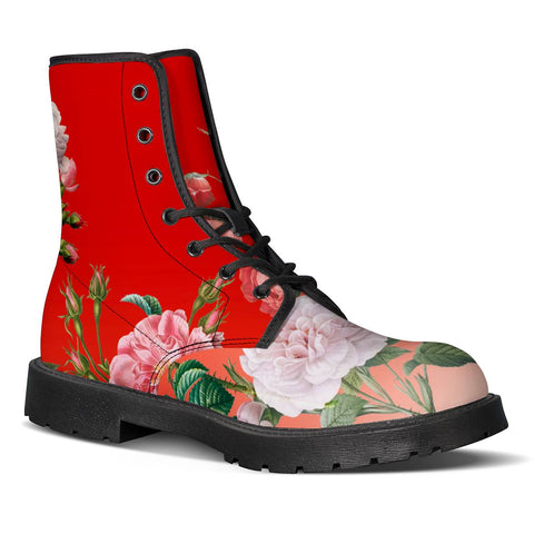 Image of Vintage Roses On Red Gradient Leather Boots