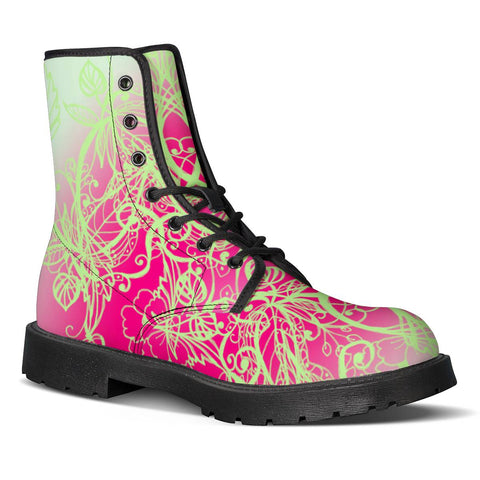 Image of Pink Neon Floral Leather Boots